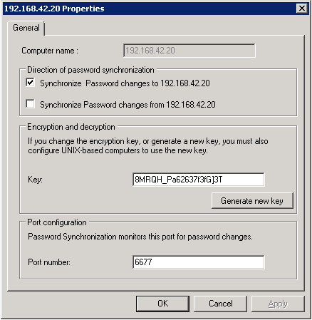 Password Synchronization Host properties
